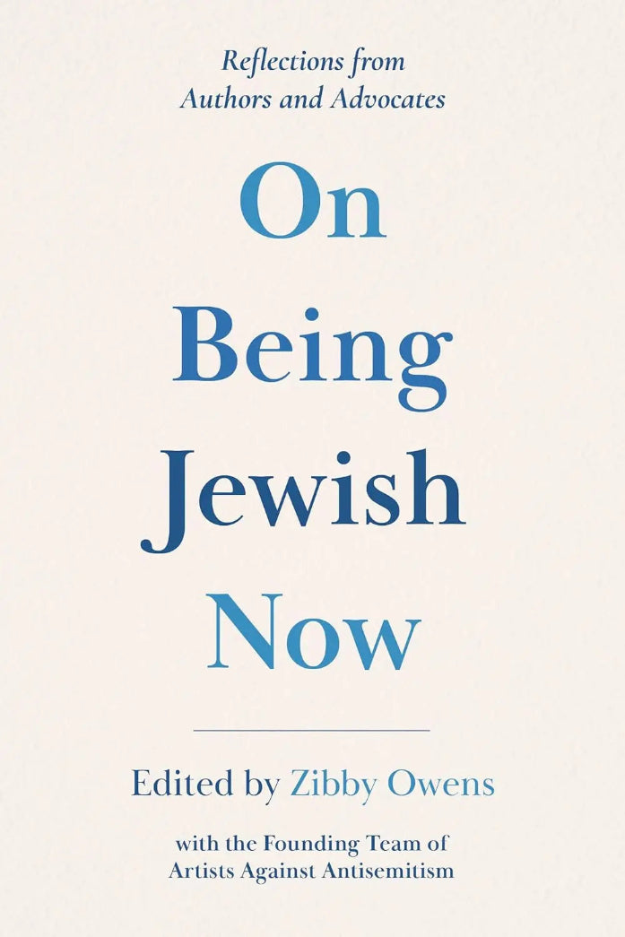 Book cover of 'On Being Jewish Now' with blue text on a light gray background