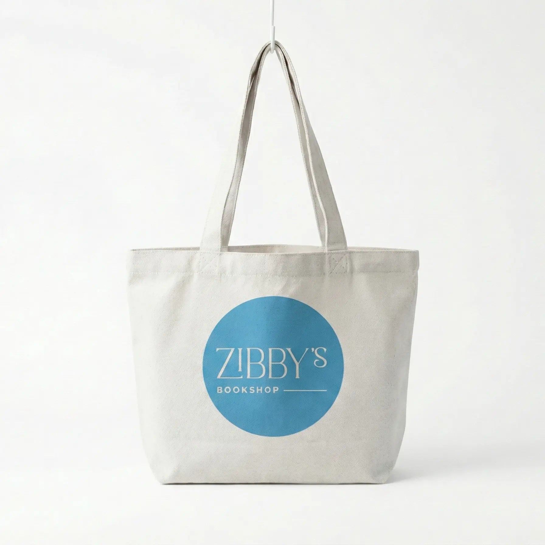 Tote bag with 'Zibby's Bookshop' logo on a white background